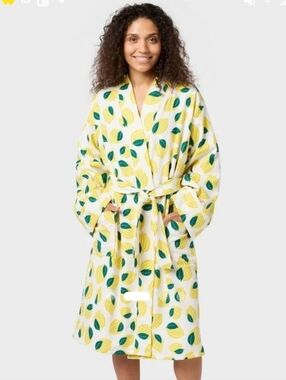 Room Essentials Lemon Leaf Cotton Robe - Yellow & Green Size L/XL